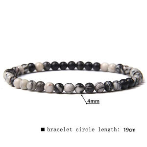 4mm Black Web Stone Natural Gemstone Beaded Stretchy Bracelet NWT